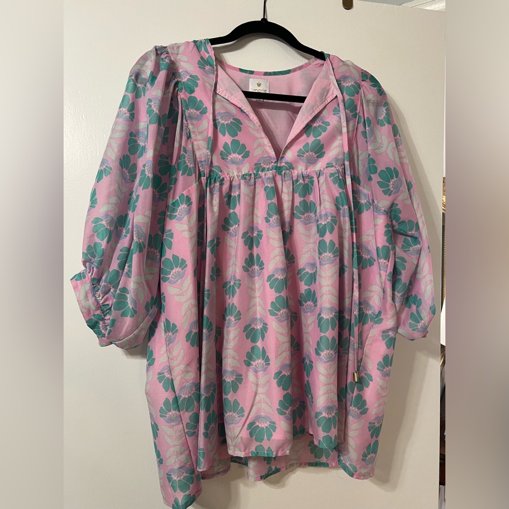J Marie Floral Pink and Green Blouse